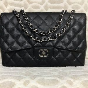 (SOLD) Chanel Jumbo single flap blk caviar Shw